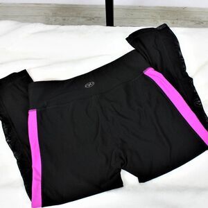 N.Y.L. Pants Cropped Leggings Vented Side Panels Black Pink Trim Women's Size S